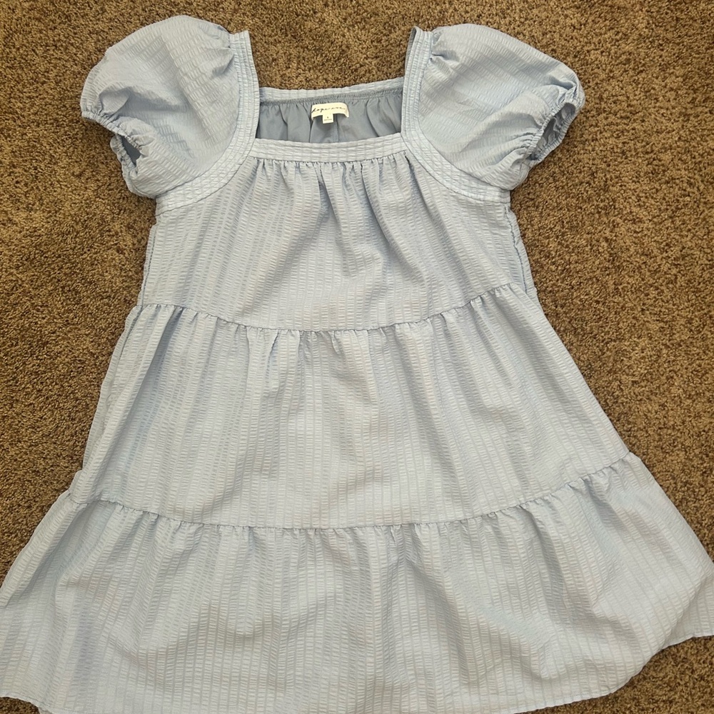 Blue Tiered Puff Sleeve Mini Sundress